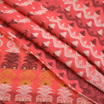 Indian Vintage Sarees Pink Pure Cotton Hand Woven Jamdani Sari 5yd Ethnic Floral Craft Fabric Dress making Upcycle Crafting Quilting Zari