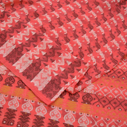 Indian Vintage Sarees Pink Pure Cotton Hand Woven Jamdani Sari 5yd Ethnic Floral Craft Fabric Dress making Upcycle Crafting Quilting Zari