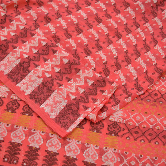 Indian Vintage Sarees Pink Pure Cotton Hand Woven Jamdani Sari 5yd Ethnic Floral Craft Fabric Dress making Upcycle Crafting Quilting Zari