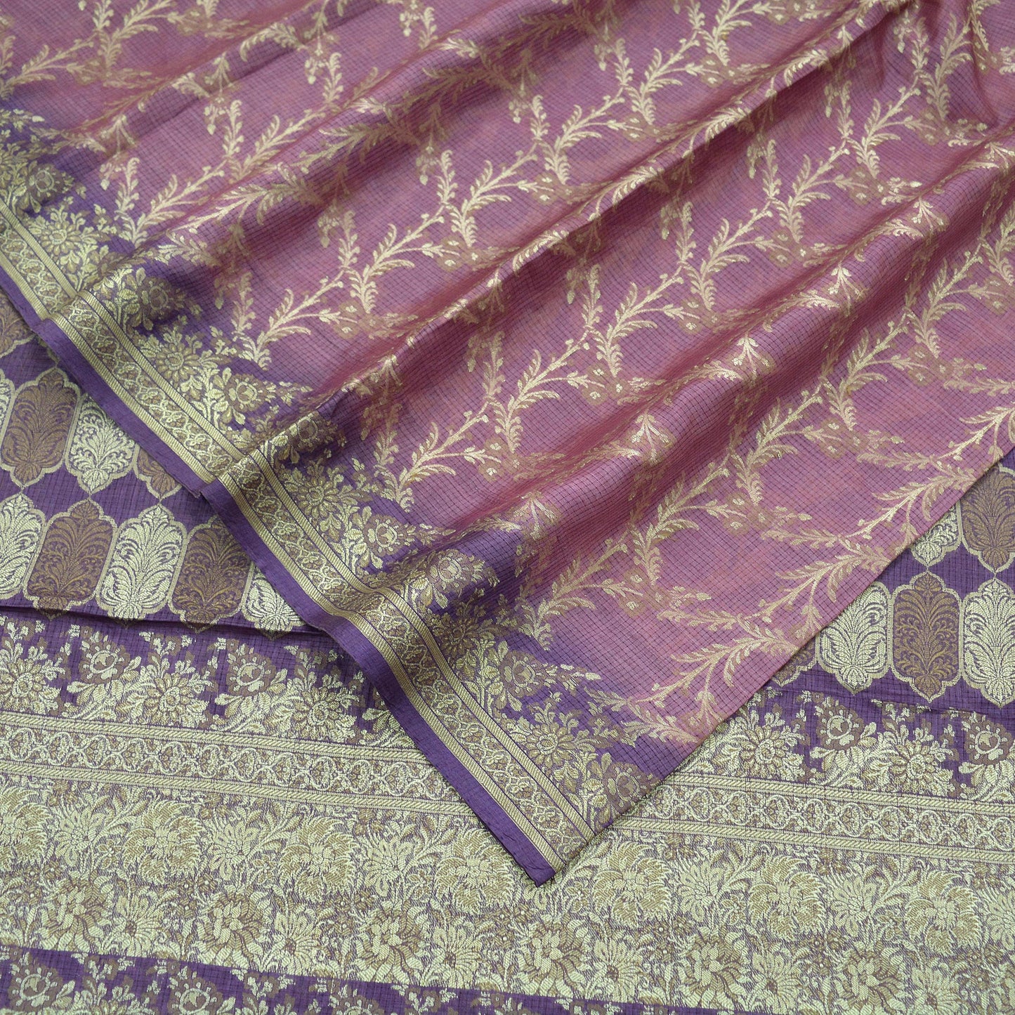 Indian Vintage Purple & Pink Sarees Pure Tussar Silk Hand Woven Sari Craft Fabric 5Yd Sewing Ethnic Dress making Upcycle Crafting Quilting