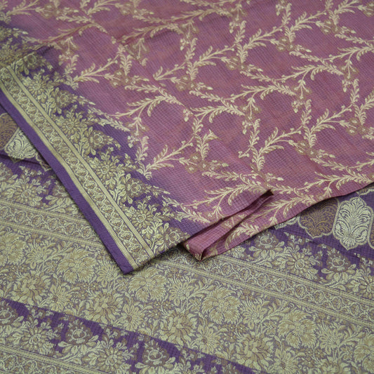 Indian Vintage Purple & Pink Sarees Pure Tussar Silk Hand Woven Sari Craft Fabric 5Yd Sewing Ethnic Dress making Upcycle Crafting Quilting