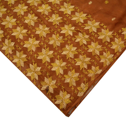 Indian Vintage Brown Dupatta Long Stole Pure Chiffon Silk Hand Embroidered Bagh Phulkari Stole Scarves Golden lace