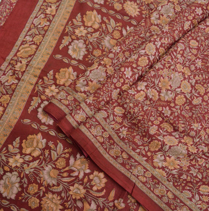 Indian Vintage Sari Maroon 100% Pure Silk Printed Sarees 6yd Craft Fabric Sewing Soft Dress Making Floral Quilting Crafting Upcycle Used