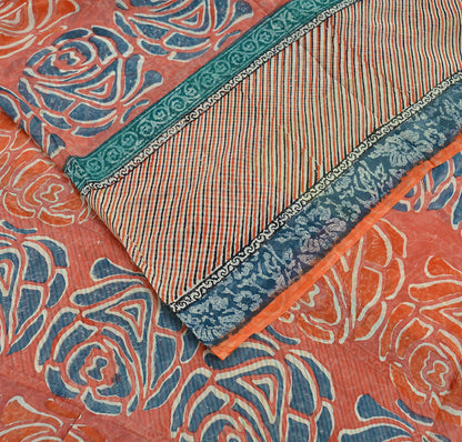 Indian Vintage Sari Orange Pure Georgette Silk Printed Sarees 5Yd Craft Fabric Sewing Light Weight Sari Quilting Dress making Crafting