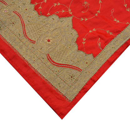 Indian Vintage Heavy Wedding Hot Red Dupatta Pure Satin Silk Long Stole Hand Embroidered Scarves Zardozi Bridal Heavy Dupatta hijab veil