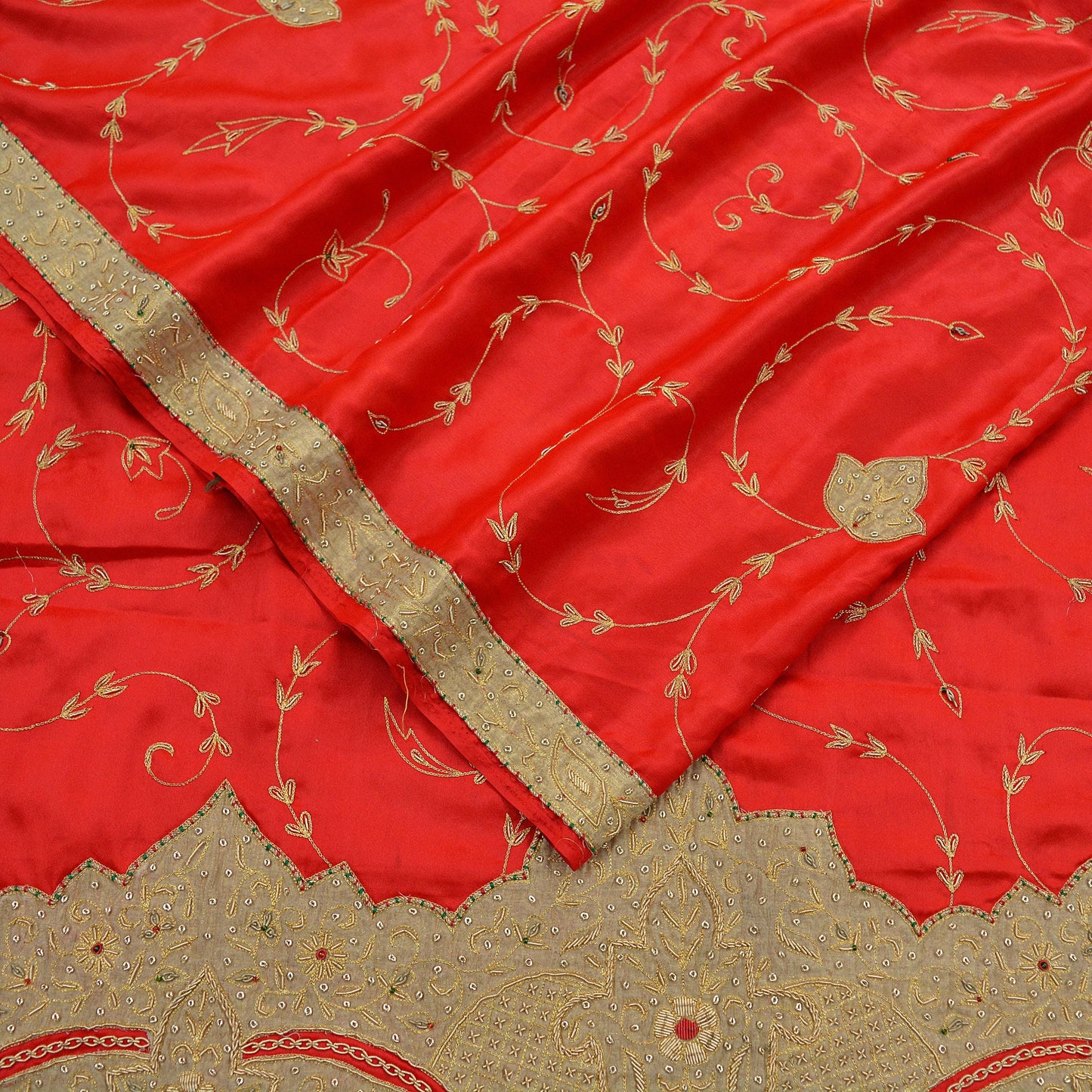 Indian Vintage Heavy Wedding Hot Red Dupatta Pure Satin Silk Long Stole Hand Embroidered Scarves Zardozi Bridal Heavy Dupatta hijab veil