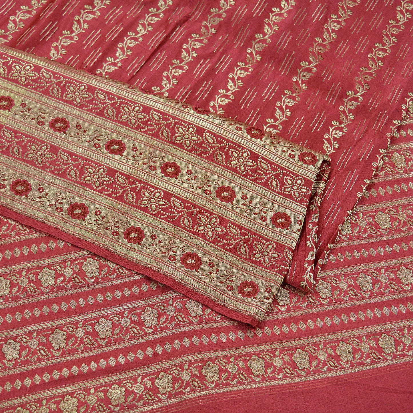 Indian Vintage Sari Heavy Wedding Pure Satin Silk Pink Woven Brocade Banarasi Sarees Zari 5Yd Craft Fabric Sewing Dress making Crafting