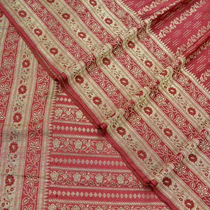 Indian Vintage Sari Heavy Wedding Pure Satin Silk Pink Woven Brocade Banarasi Sarees Zari 5Yd Craft Fabric Sewing Dress making Crafting