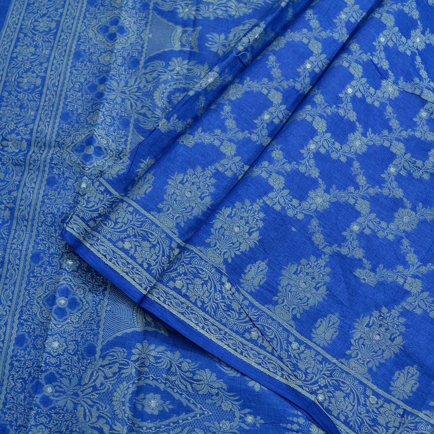 Indian Vintage Blue Sarees Pure Tussar Silk Hand Woven Sari Craft Fabric 5Yd Sewing Ethnic Dress making Upcycle Crafting Quilting