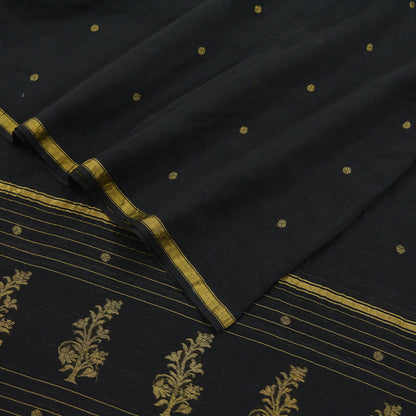 Indian Vintage Black Dupatta Long Stole Block Print Pure Chanderi Silk Scarves Veil Zari