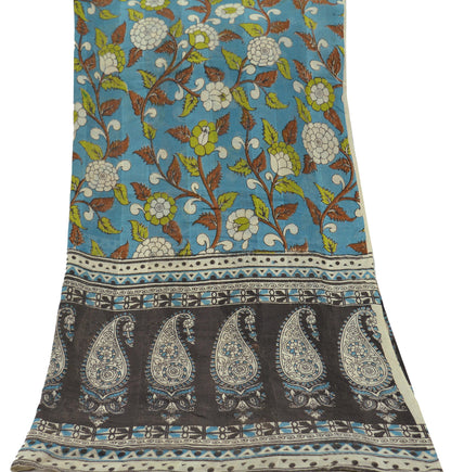 Indian Vintage Brown & Blue Dupatta Long Stole Block Print Pure Cotton Indian Scarves Scarf Veil Wrap Boho Soft Paisley