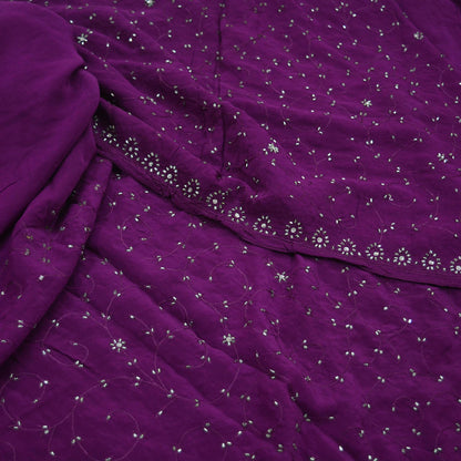 Indian Vintage Heavy Sari Purple Saree Pure Crepe Silk Hand Embroidered Sarees Craft Fabric 5yd Sewing Sequins Crafting Dress making Upcycle