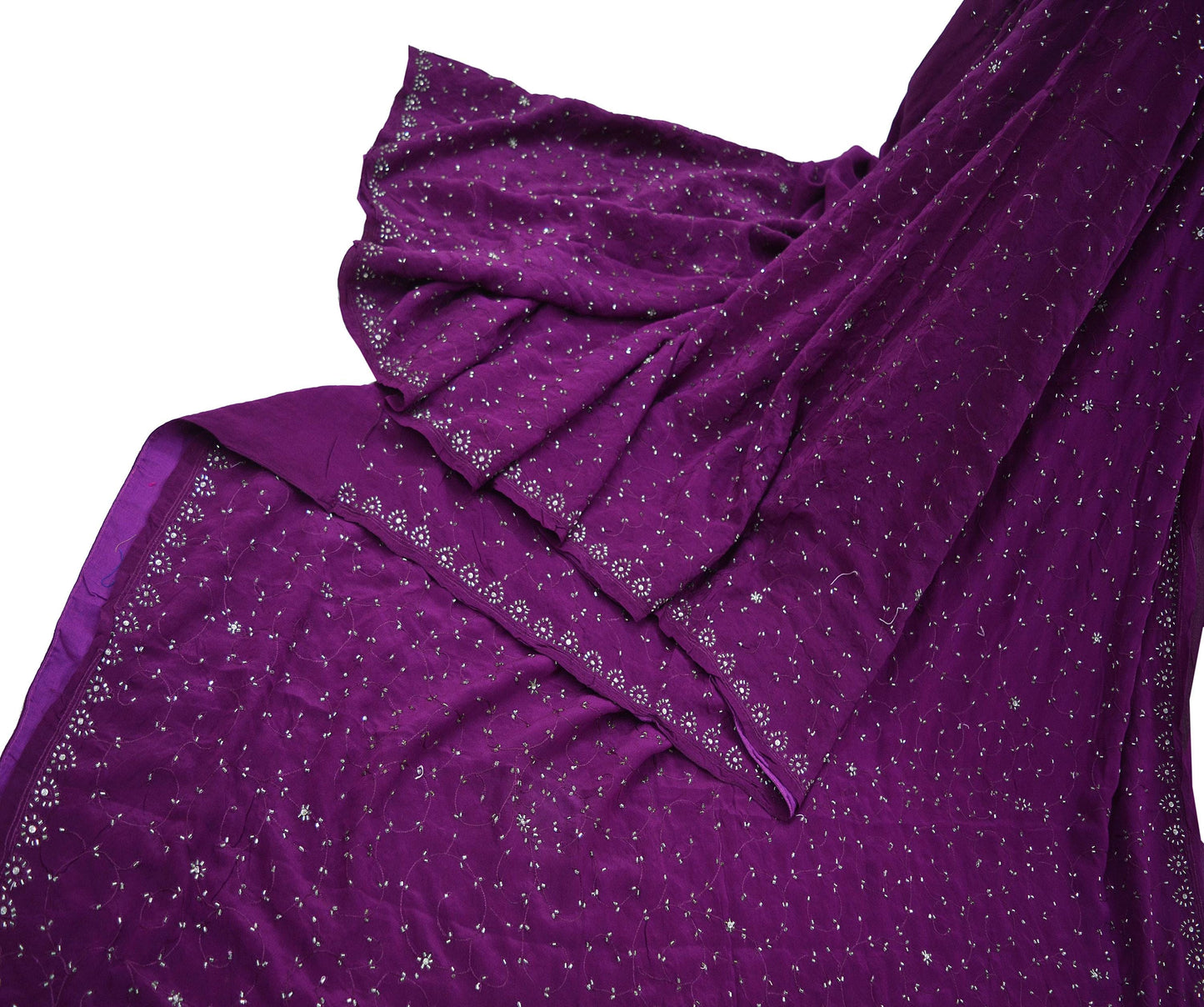 Indian Vintage Heavy Sari Purple Saree Pure Crepe Silk Hand Embroidered Sarees Craft Fabric 5yd Sewing Sequins Crafting Dress making Upcycle