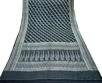 Indian Vintage Heavy Sari Black Pure Silk Woven Brocade Banarasi Sarees Fabric Silver Zari 5Yd Craft Fabric Ethnic Bridal Silk Sarees