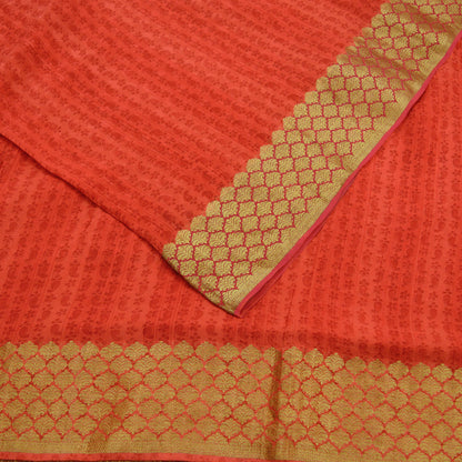 Indian Vintage Sari Red Hand Woven Printed Sari 100% Pure Silk Sarees Craft Fabric 5yd Soft Zari Sequins Dress making Quilting Used