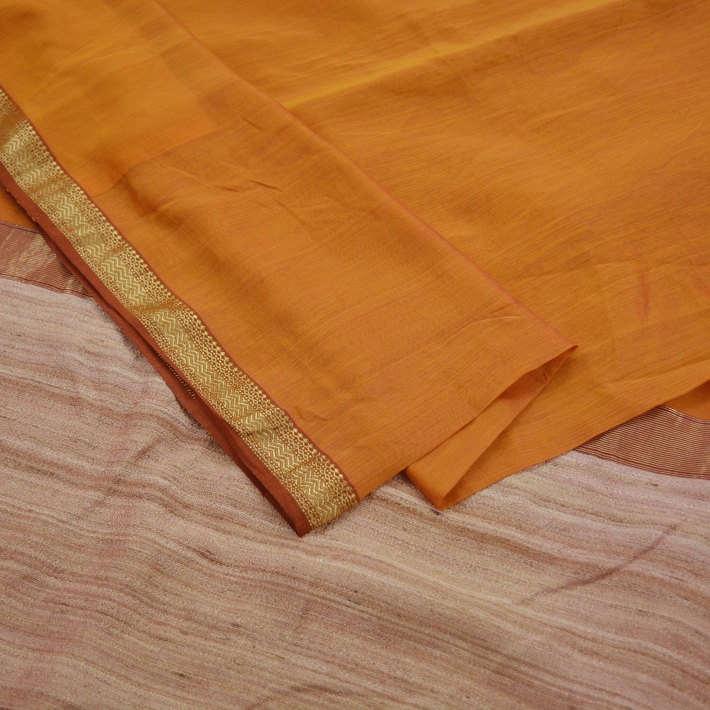 Indian Vintage Sari Saffron Pure chanderi Silk Woven Sarees Fabric 5Yd Soft Zari Border Stripes Dress making bollywood silk sarees