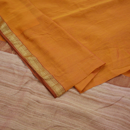 Indian Vintage Sari Saffron Pure chanderi Silk Woven Sarees Fabric 5Yd Soft Zari Border Stripes Dress making bollywood silk sarees