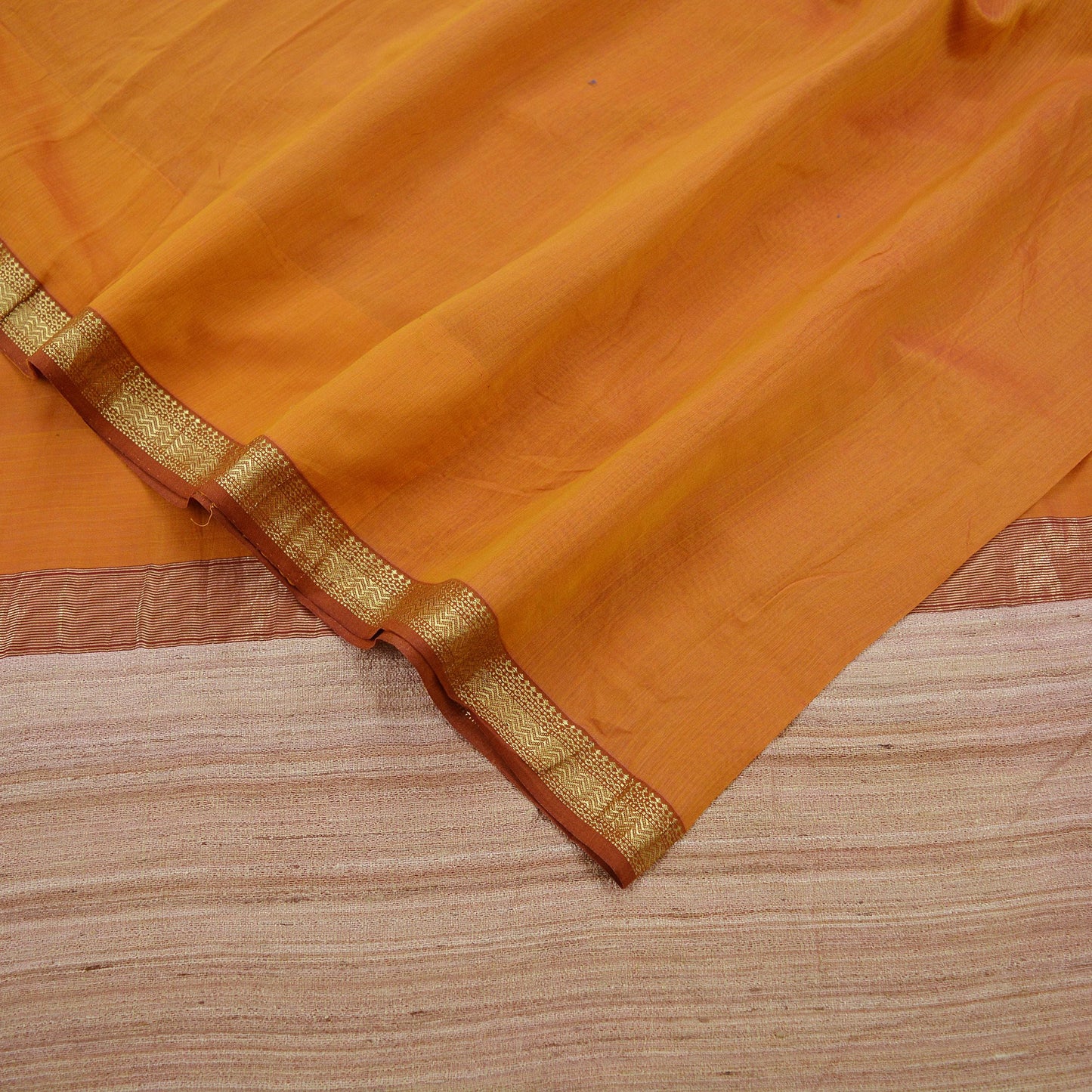 Indian Vintage Sari Saffron Pure chanderi Silk Woven Sarees Fabric 5Yd Soft Zari Border Stripes Dress making bollywood silk sarees