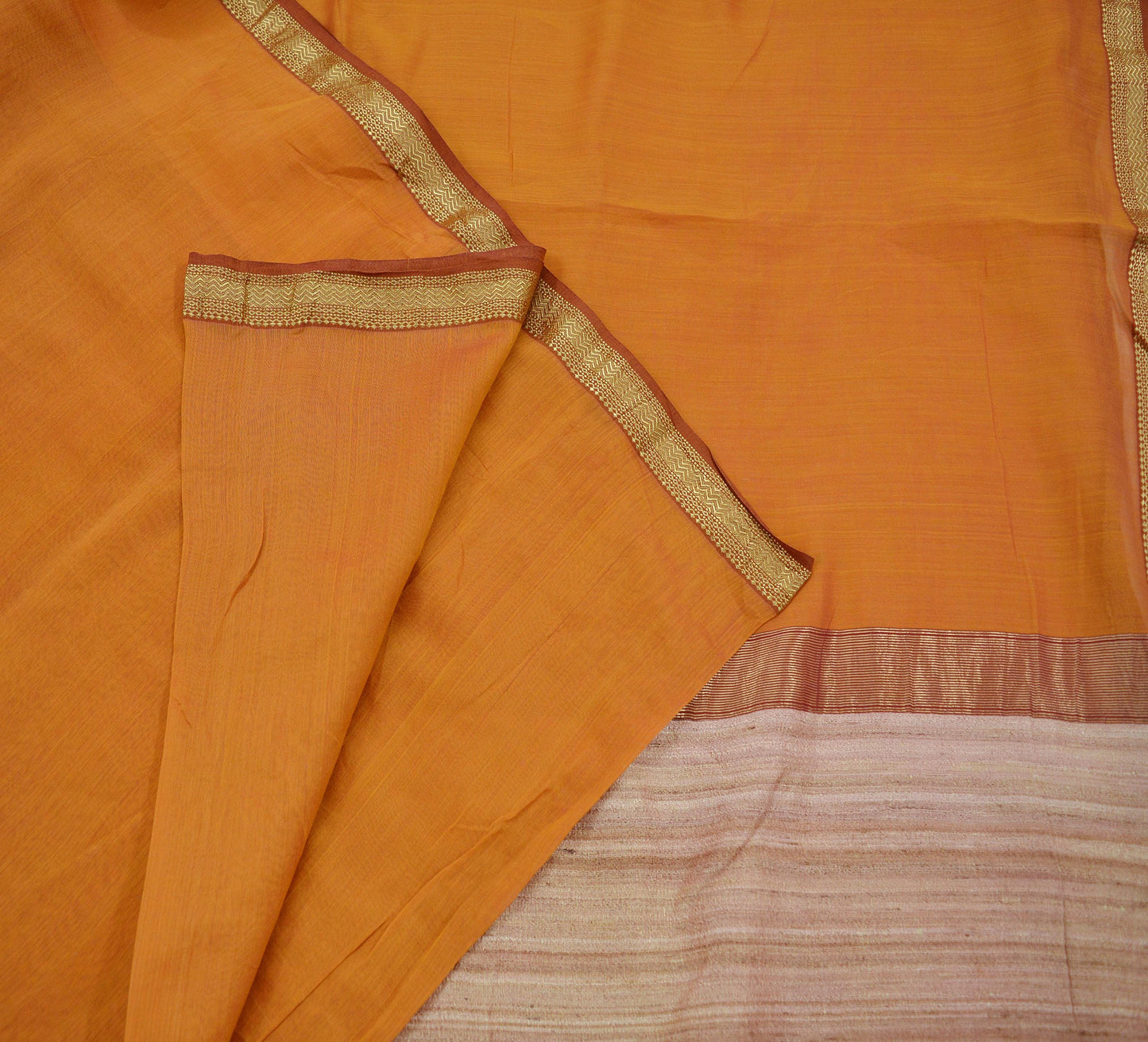 Indian Vintage Sari Saffron Pure chanderi Silk Woven Sarees Fabric 5Yd Soft Zari Border Stripes Dress making bollywood silk sarees