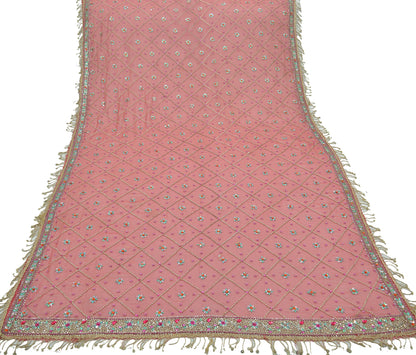 Indian Vintage Heavy Bridal Pink Dupatta Pure Georgette Silk Long Stole Hand Embroidered Scarf Zardozi/Dabka Wedding red Hijab veil Boho