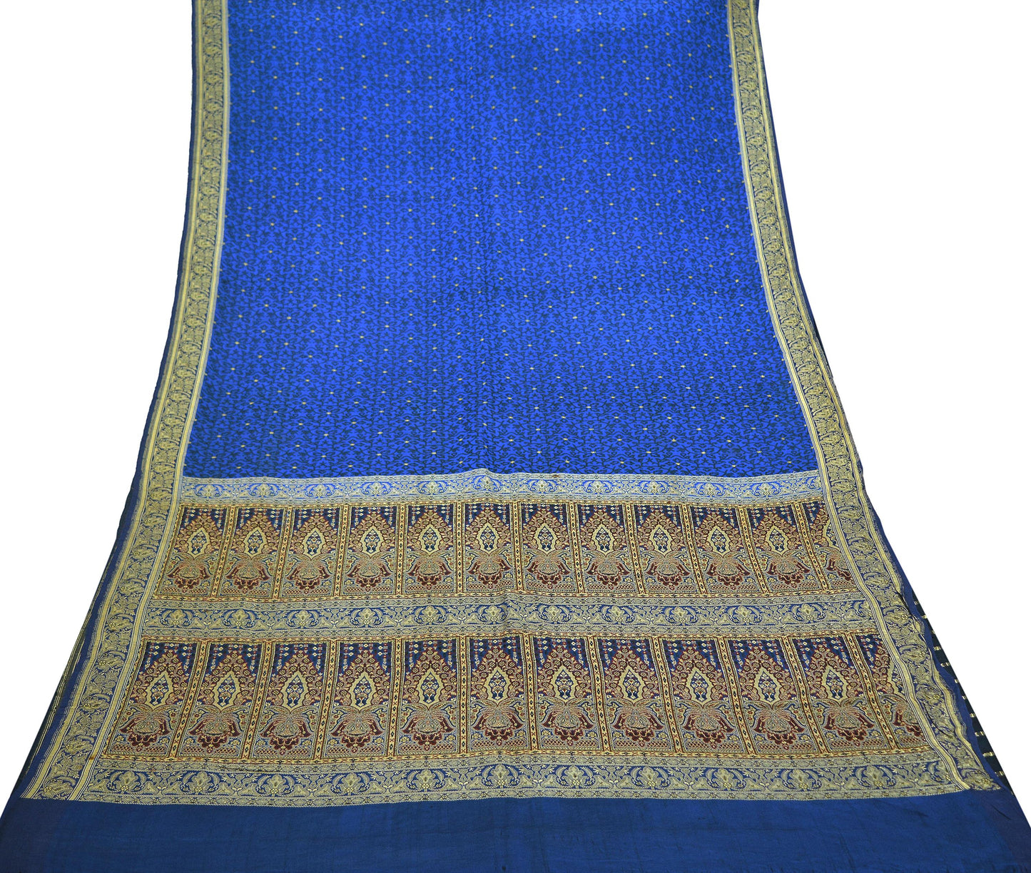 Indian Vintage Heavy Bridal Sari Pure Silk Blue Woven Brocade Sarees 5Yd Craft Fabric Floral Ethnic Zari Dress making Pre-owned Wedding sari