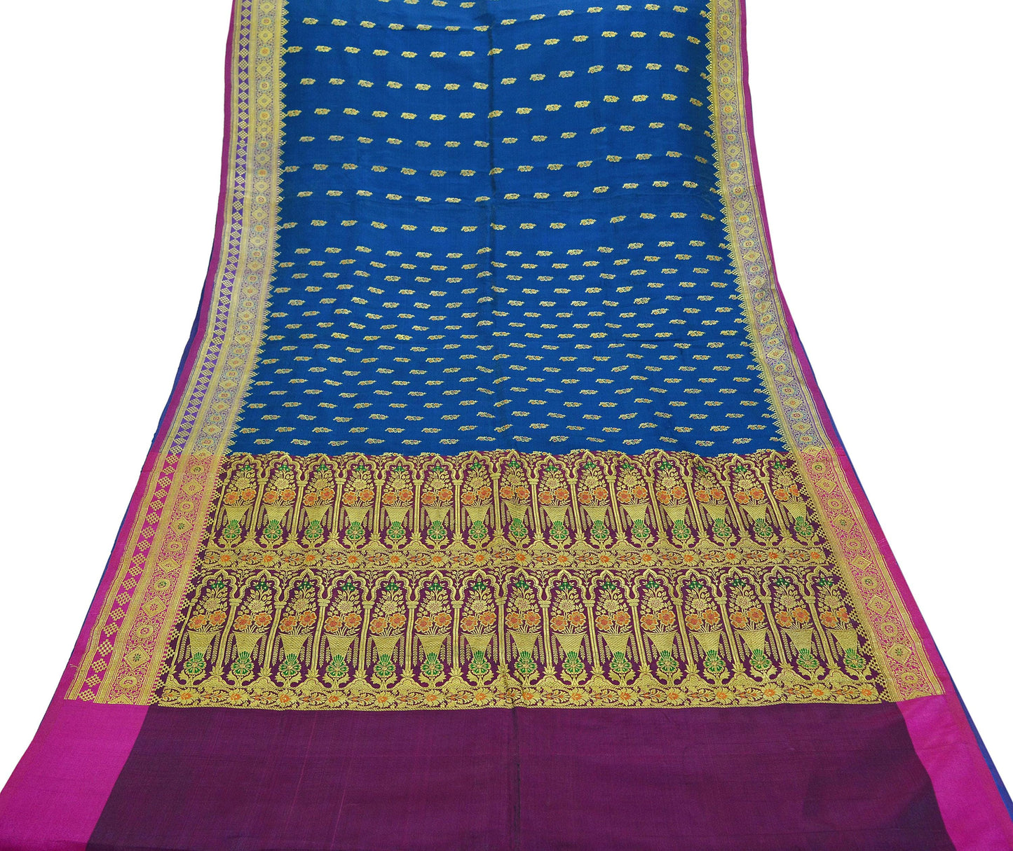 Indian Vintage Sari Blue Heavy Wedding Art Silk Woven Brocade Banarasi Sarees Ethnic Zari 6Yd Dress Making Bollywood Bridal Sari Crafting