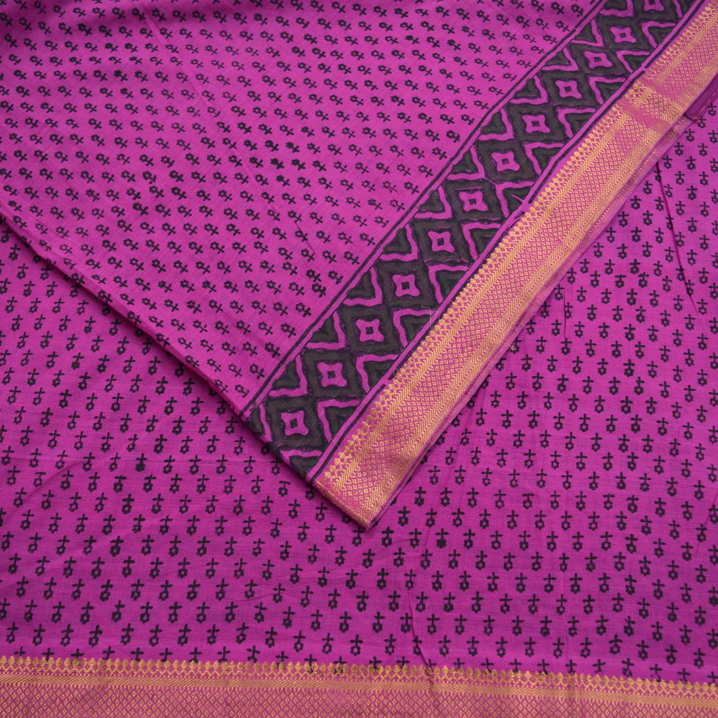 Indian Vintage Sari Purple Pure chanderi Silk Block Printed Sarees Craft Fabric 6Yd Soft Zari Border Floral Dress making bollywood sarees