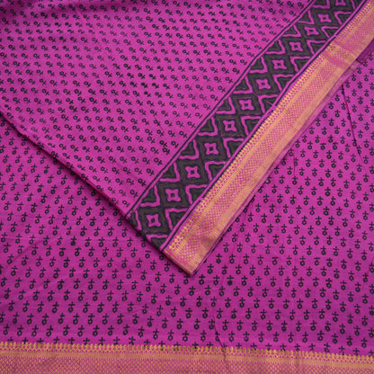 Indian Vintage Sari Purple Pure chanderi Silk Block Printed Sarees Craft Fabric 6Yd Soft Zari Border Floral Dress making bollywood sarees