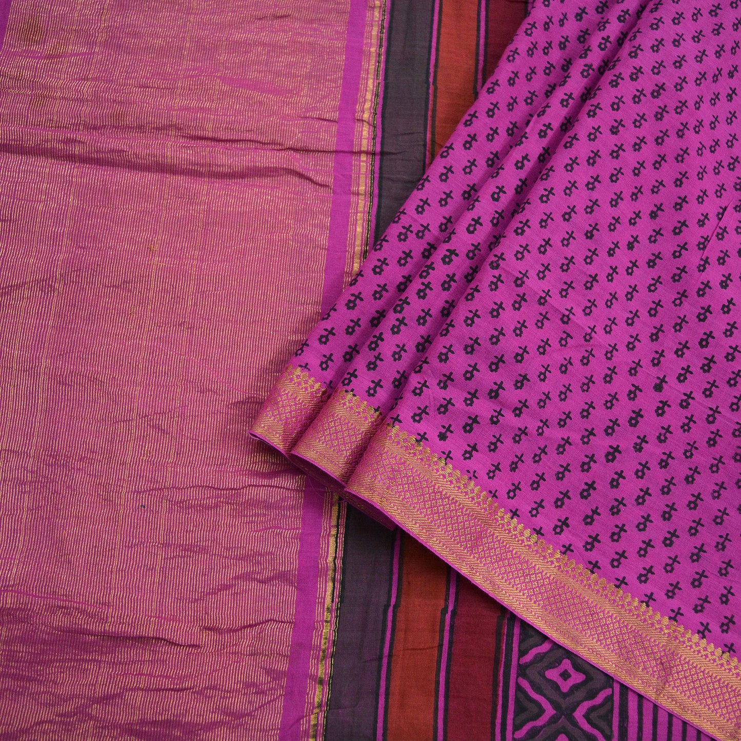 Indian Vintage Sari Purple Pure chanderi Silk Block Printed Sarees Craft Fabric 6Yd Soft Zari Border Floral Dress making bollywood sarees