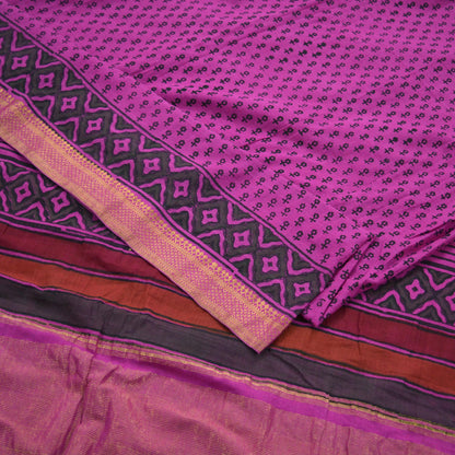 Indian Vintage Sari Purple Pure chanderi Silk Block Printed Sarees Craft Fabric 6Yd Soft Zari Border Floral Dress making bollywood sarees