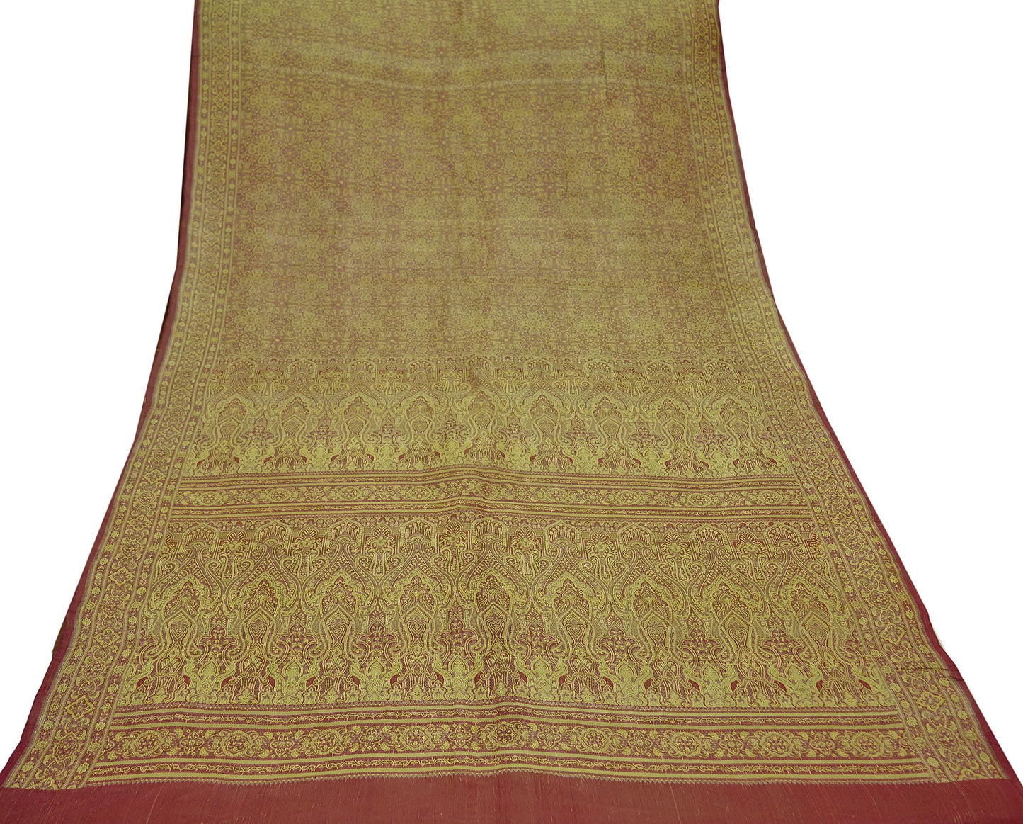 Indian Vintage Golden Maroon Heavy Wedding Saree Woven Brocade Banarasi Sari Craft Fabric Zari 5Yd Dress Making Quilting Upcycle Crafting