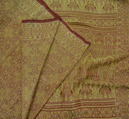 Indian Vintage Golden Maroon Heavy Wedding Saree Woven Brocade Banarasi Sari Craft Fabric Zari 5Yd Dress Making Quilting Upcycle Crafting