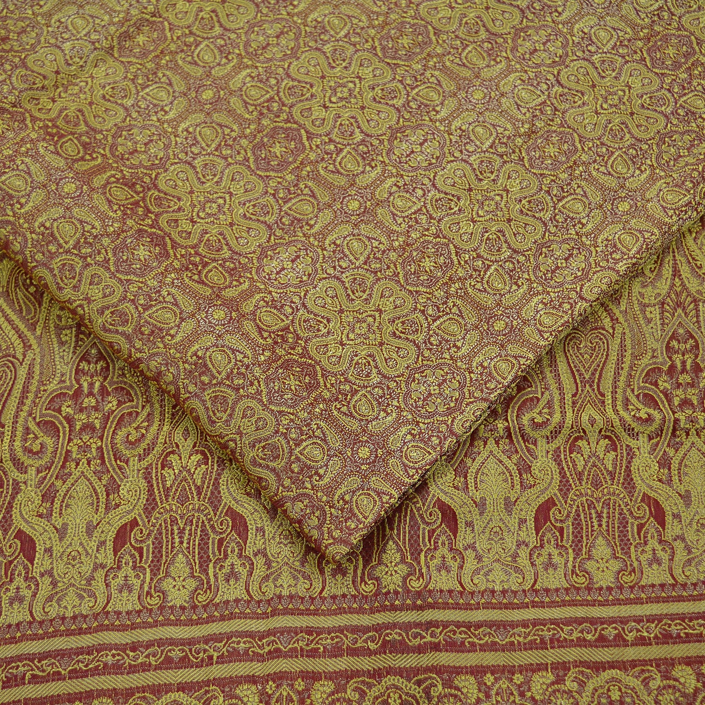 Indian Vintage Golden Maroon Heavy Wedding Saree Woven Brocade Banarasi Sari Craft Fabric Zari 5Yd Dress Making Quilting Upcycle Crafting