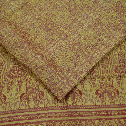 Indian Vintage Golden Maroon Heavy Wedding Saree Woven Brocade Banarasi Sari Craft Fabric Zari 5Yd Dress Making Quilting Upcycle Crafting