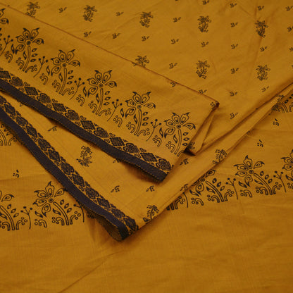 Indian Vintage Saffron Saree Art Silk Printed Sari 6yd Sewing Craft Fabric Soft Wrap Fringes Soft Crafting Quilting Upcycle