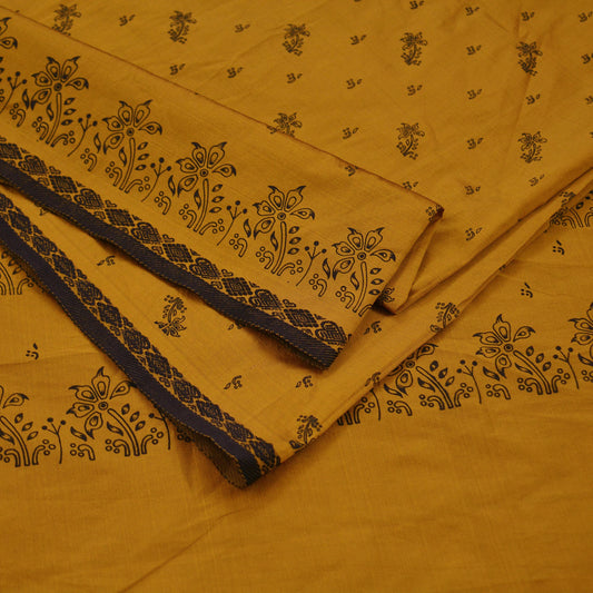 Indian Vintage Saffron Saree Art Silk Printed Sari 6yd Sewing Craft Fabric Soft Wrap Fringes Soft Crafting Quilting Upcycle