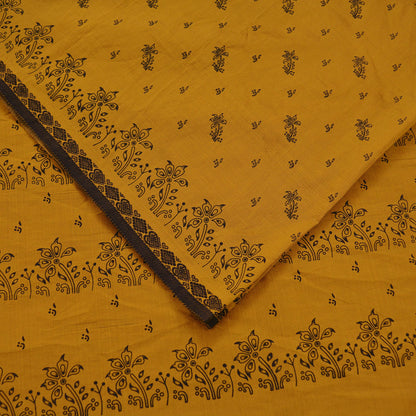 Indian Vintage Saffron Saree Art Silk Printed Sari 6yd Sewing Craft Fabric Soft Wrap Fringes Soft Crafting Quilting Upcycle