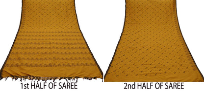 Indian Vintage Saffron Saree Art Silk Printed Sari 6yd Sewing Craft Fabric Soft Wrap Fringes Soft Crafting Quilting Upcycle