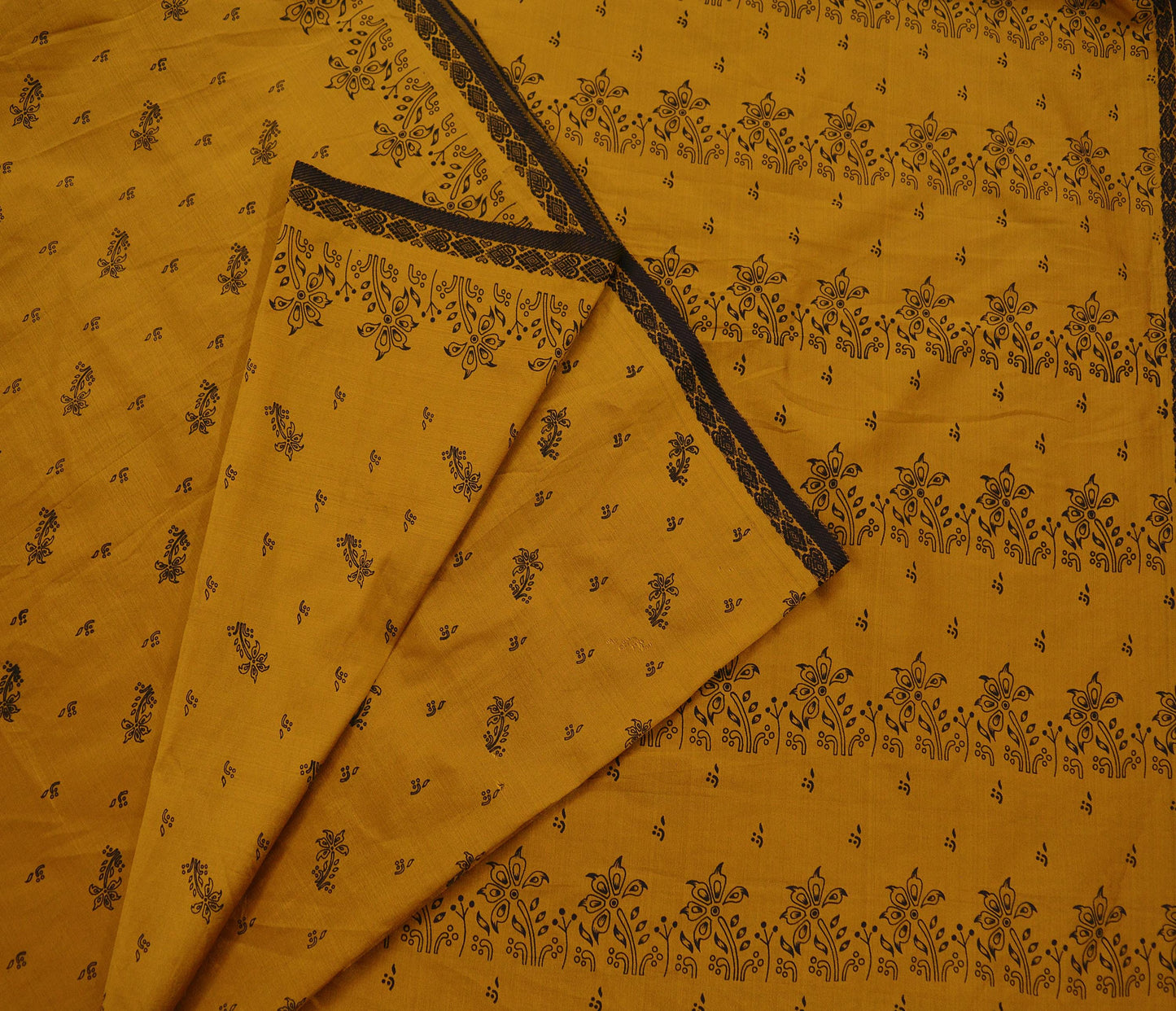 Indian Vintage Saffron Saree Art Silk Printed Sari 6yd Sewing Craft Fabric Soft Wrap Fringes Soft Crafting Quilting Upcycle
