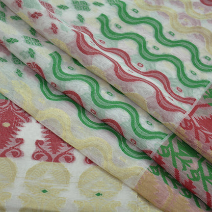 Indian Vintage Sarees White Pure Cotton Hand Woven Jamdani Sari 5yd Ethnic Floral Craft Fabric Dress making Upcycle Crafting Quilting Zari