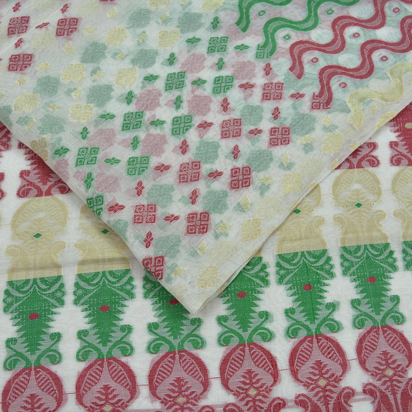 Indian Vintage Sarees White Pure Cotton Hand Woven Jamdani Sari 5yd Ethnic Floral Craft Fabric Dress making Upcycle Crafting Quilting Zari