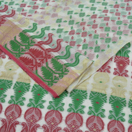 Indian Vintage Sarees White Pure Cotton Hand Woven Jamdani Sari 5yd Ethnic Floral Craft Fabric Dress making Upcycle Crafting Quilting Zari