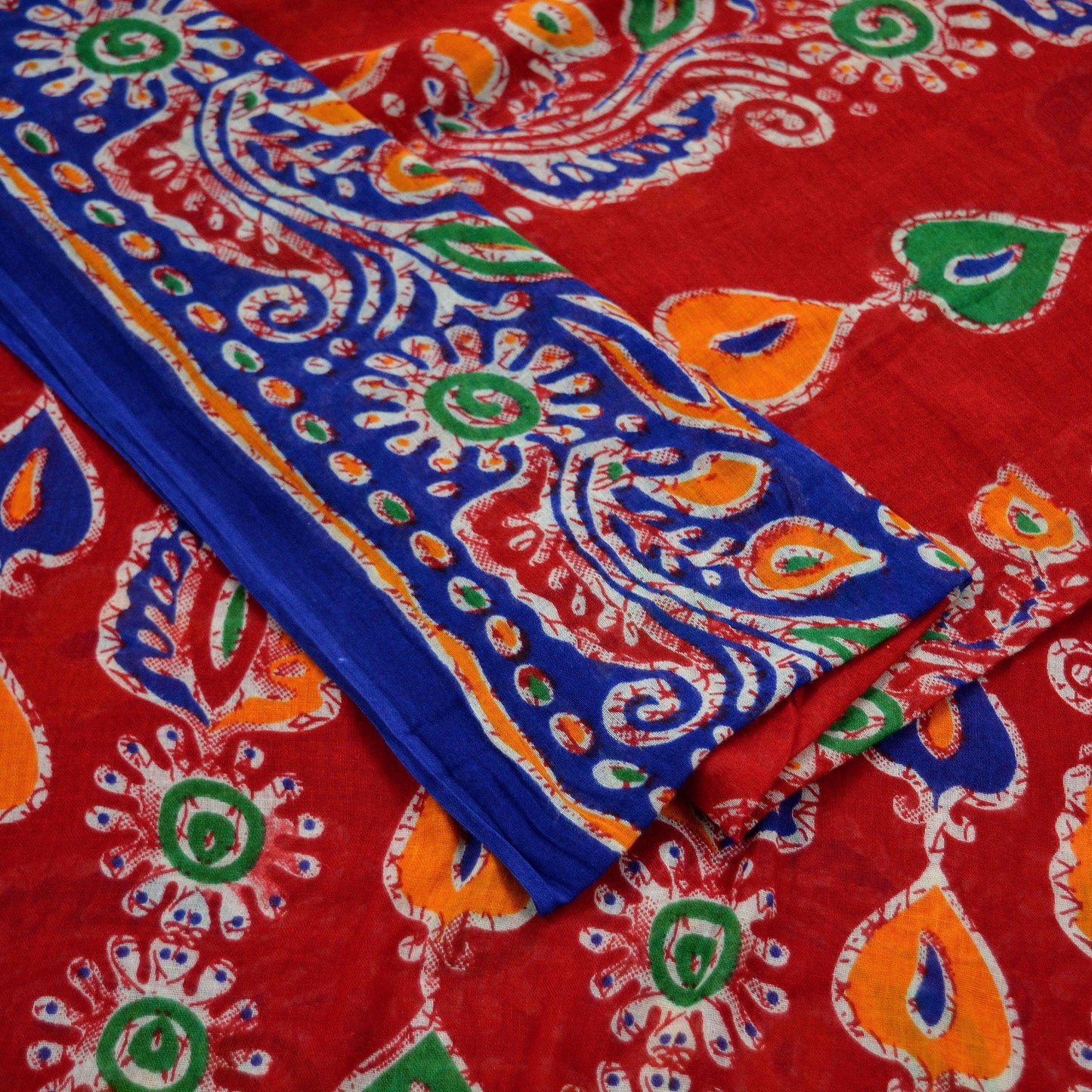 Indian Vintage Sari Red Batik Printed Saree 100% Pure Cotton 5Yd Craft Fabric Soft Sewing Sarong Wrap Boho Quilting Dress Making