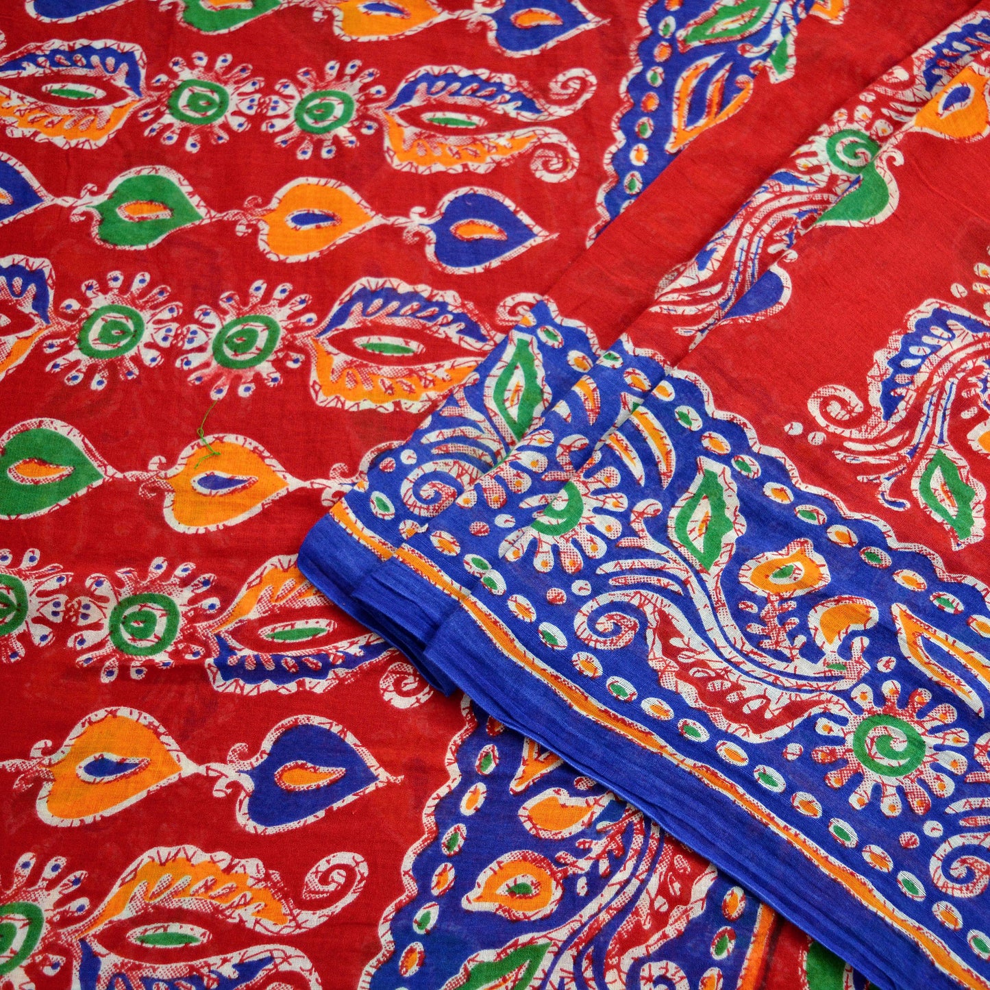 Indian Vintage Sari Red Batik Printed Saree 100% Pure Cotton 5Yd Craft Fabric Soft Sewing Sarong Wrap Boho Quilting Dress Making