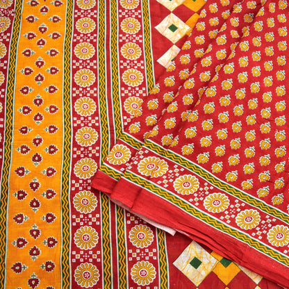 Indian Vintage Red Saree Printed Pure Cotton Sari Craft Fabric Soft 5Yd Sewing Sarong Wrap Boho Quilting Crafting Upcycle Dress making
