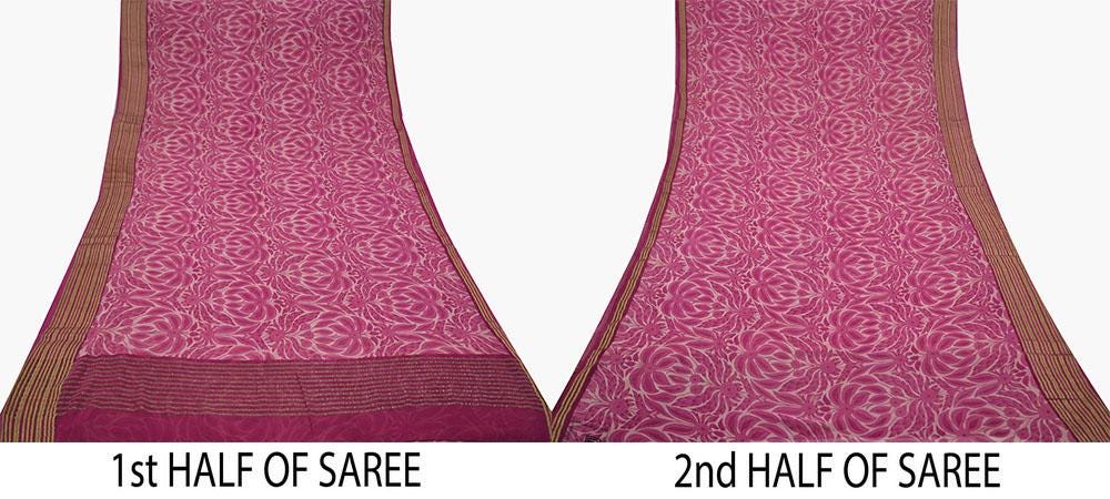 Women Vintage Pink & Peach Saree Pure Georgette Silk Printed Sari Craft Fabric Sewing 5Yd Soft Dress Making Zari Border Crafting Quilting