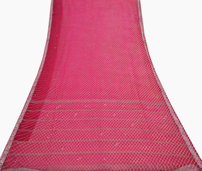 Women Vintage Pink & Peach Sarees Pure Chiffon Silk Leheria Printed Sari Craft Fabric Sewing 5Yd Soft Dress Making Zari Quilting Crafting