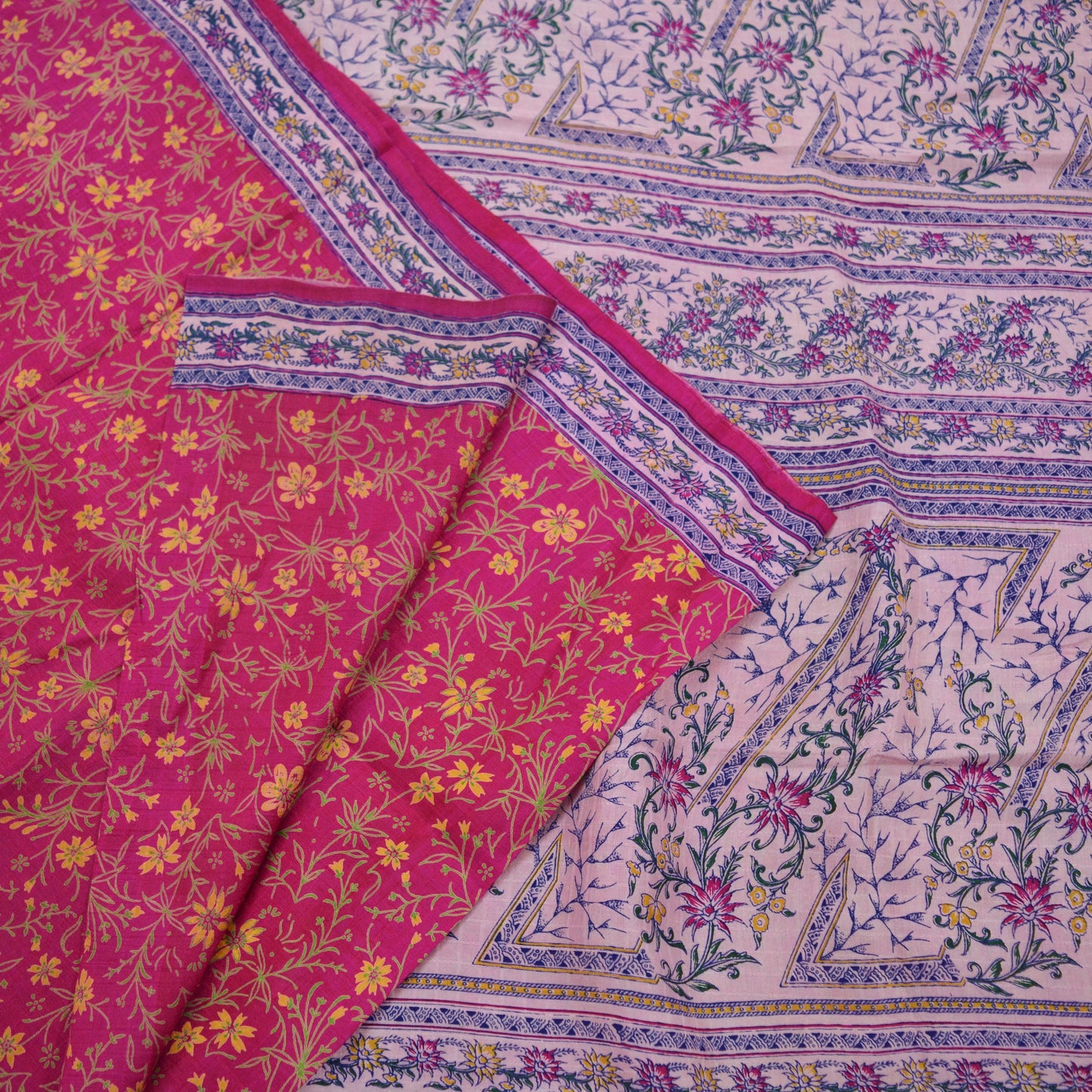 Indian Vintage Sari Pink 100% Pure Silk Woven Printed Sarees Craft Fabric 5yd Sewing Dress Making Floral Upcycle Quilting Crafting Used