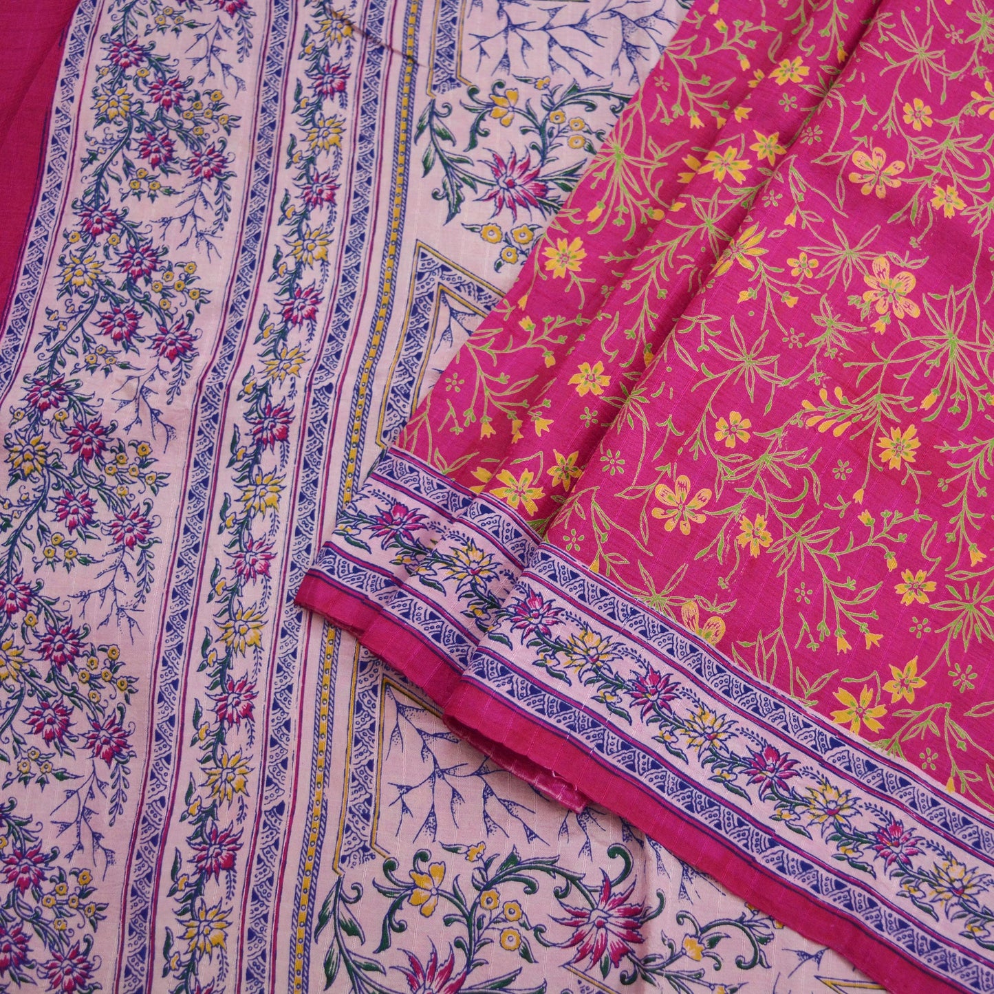 Indian Vintage Sari Pink 100% Pure Silk Woven Printed Sarees Craft Fabric 5yd Sewing Dress Making Floral Upcycle Quilting Crafting Used