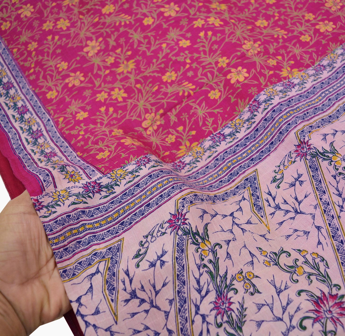 Indian Vintage Sari Pink 100% Pure Silk Woven Printed Sarees Craft Fabric 5yd Sewing Dress Making Floral Upcycle Quilting Crafting Used